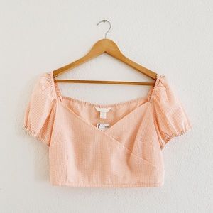 Puff Sleeve Crop Top — Pink Gingham